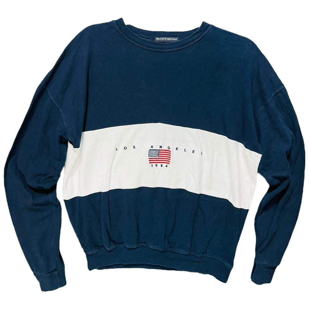 BRANDY MELVILLE Women Retro Sweatshirt Embroidered LA 84 USA Flag Heritage Retro